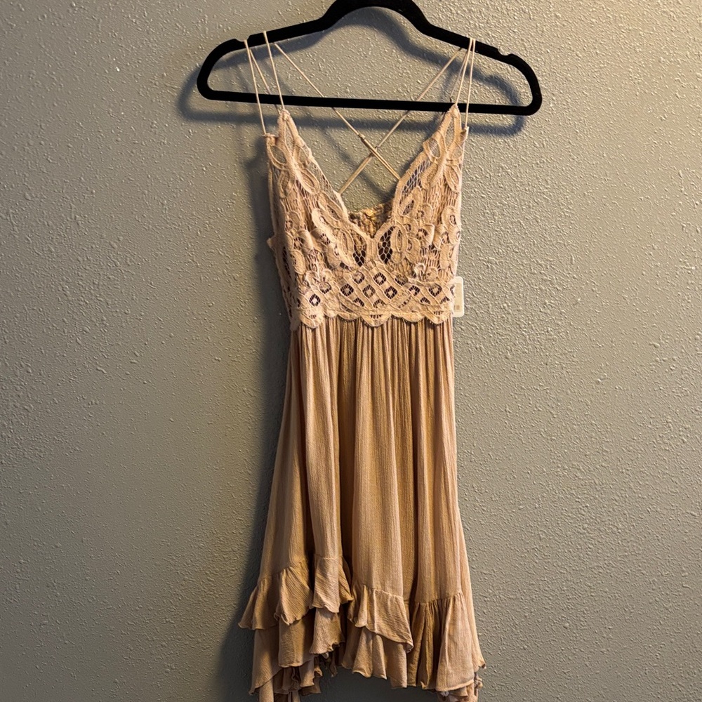 Free People Nude Lace Mini Dress